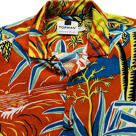 Topman Shirt Mens Size M Hawaiian Floral Surf Print Viscose Stretch Multicolor - Picture 3 of 5